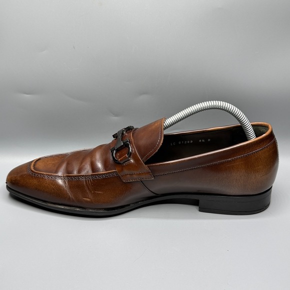 Salvatore Ferragamo Loafers Mens 8.5 D Brown Leather Gancini Bit Shoes 61269 - Picture 8 of 14